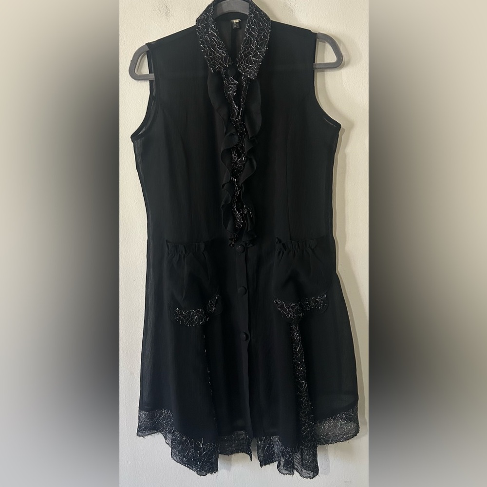 See Through Black Asymmetrical Dress with Ruffle Detail